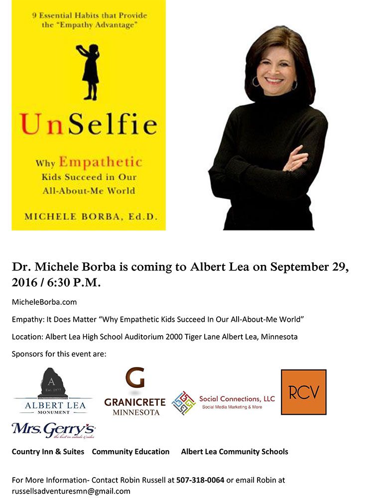 Join me in welcoming, Dr. Michele Borba to Albert Lea!